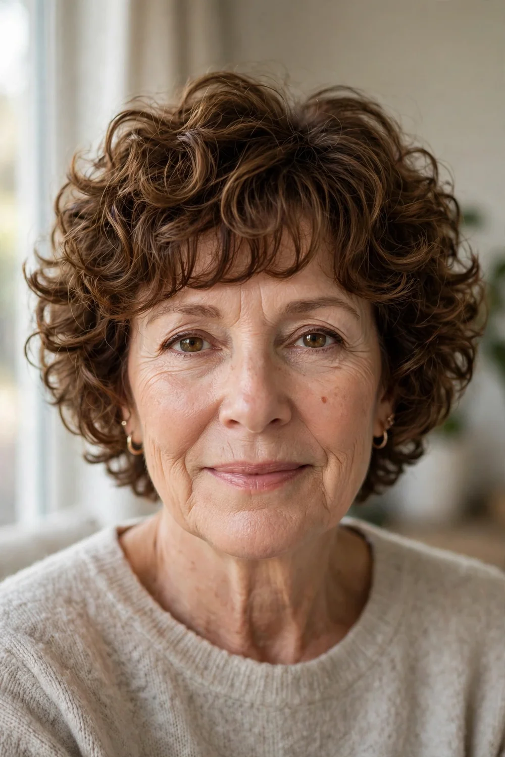 Older woman with natural salt-and-pepper curls