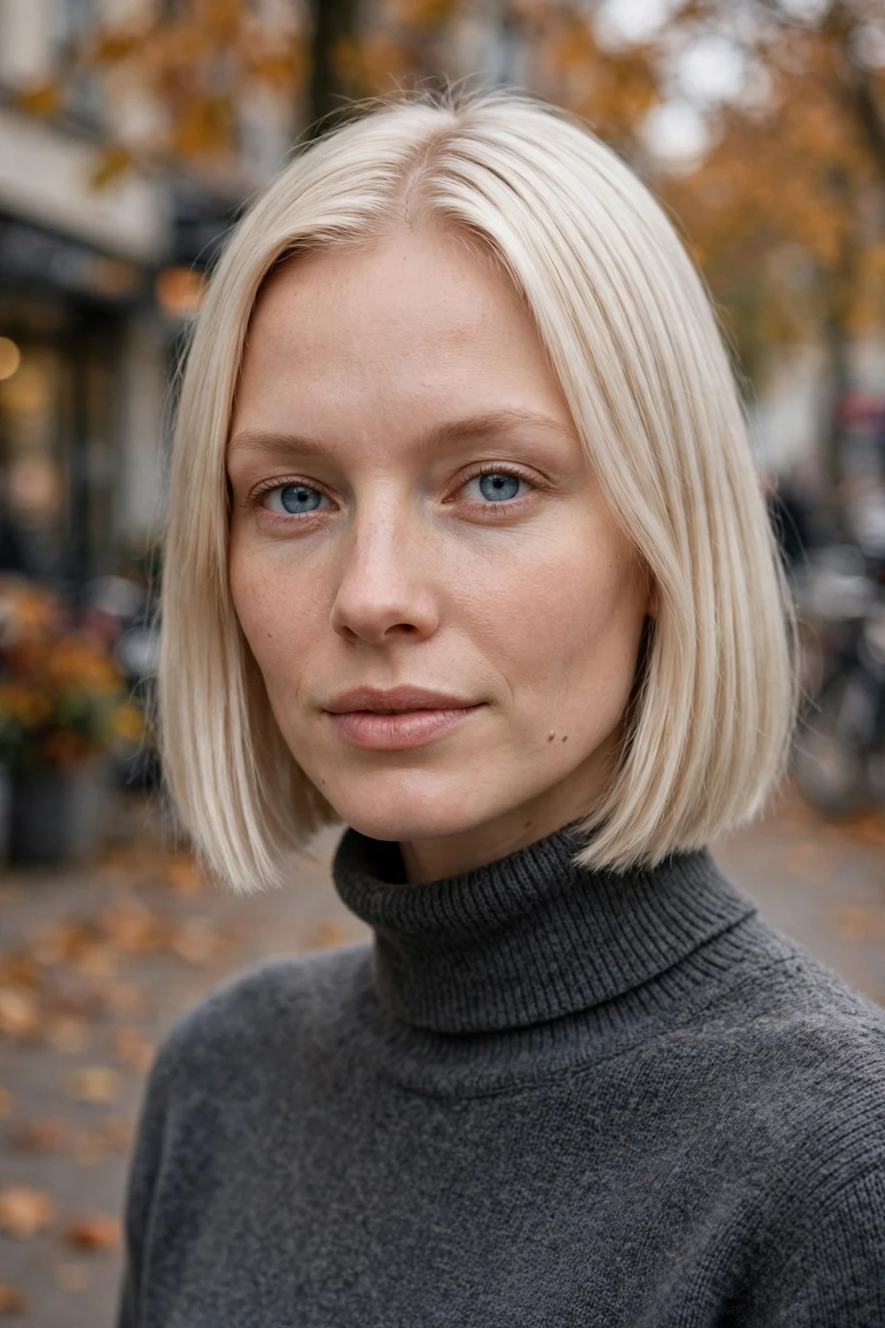 Scandi bob, blunt jaw-length bob with maximum density