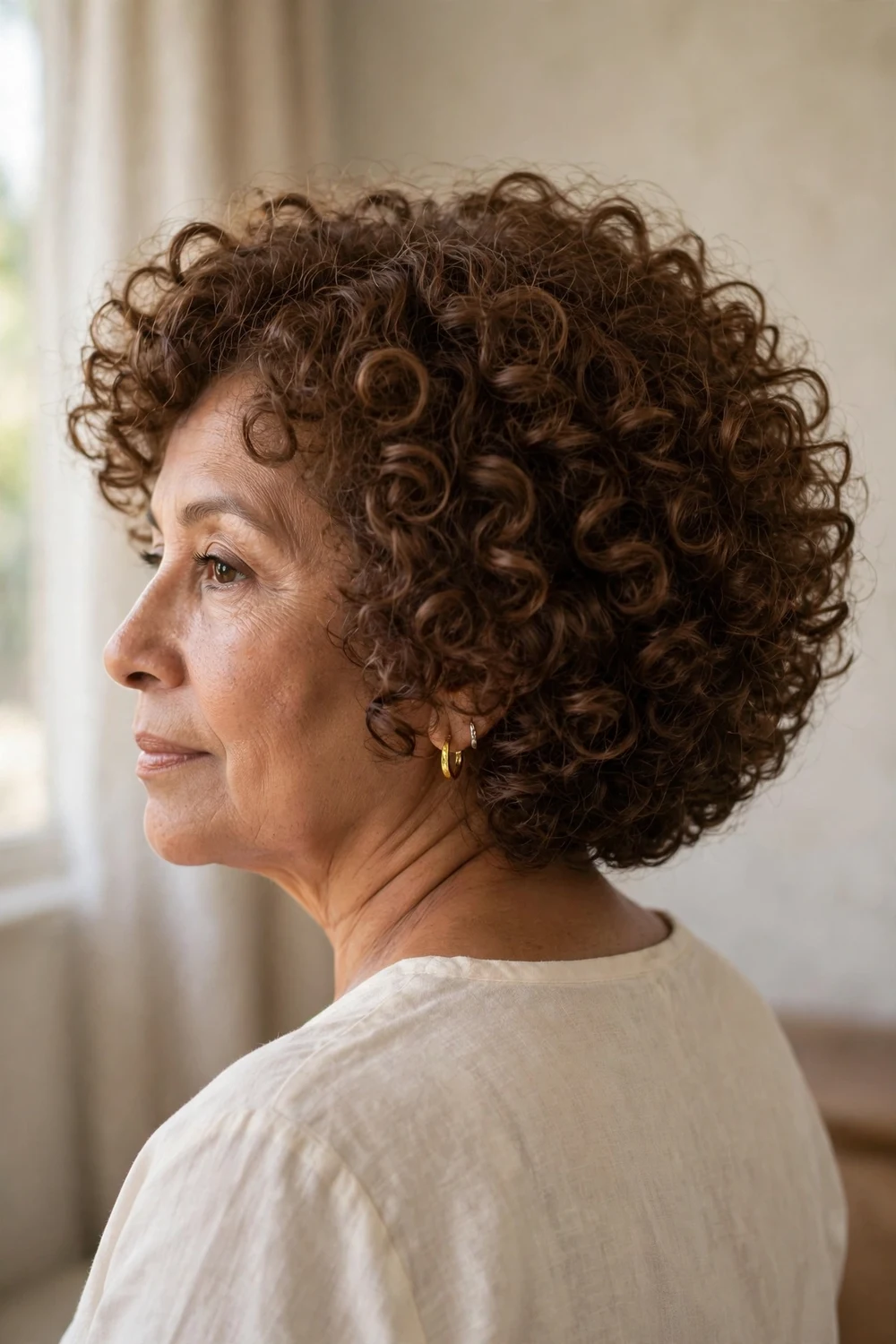 Rounded curly bob with tight springy curls