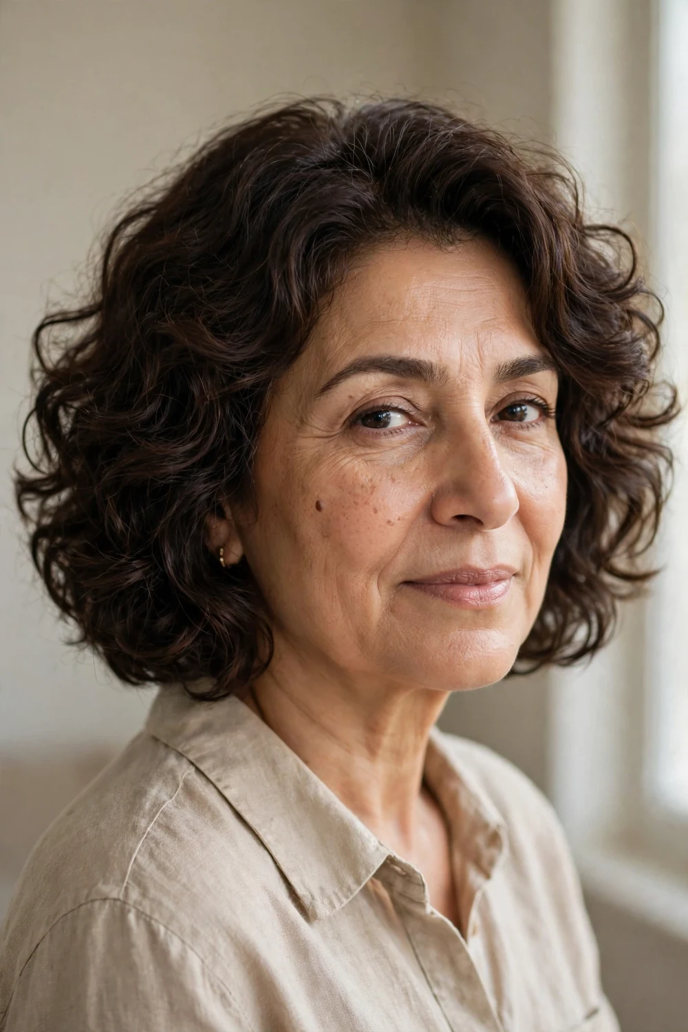Chin-length curly bob with soft loose definition