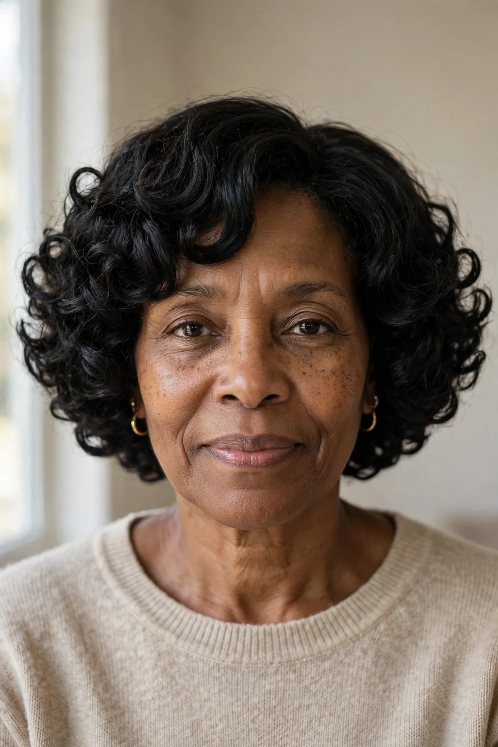 Natural curly bob with defined ringlets at the jawline
