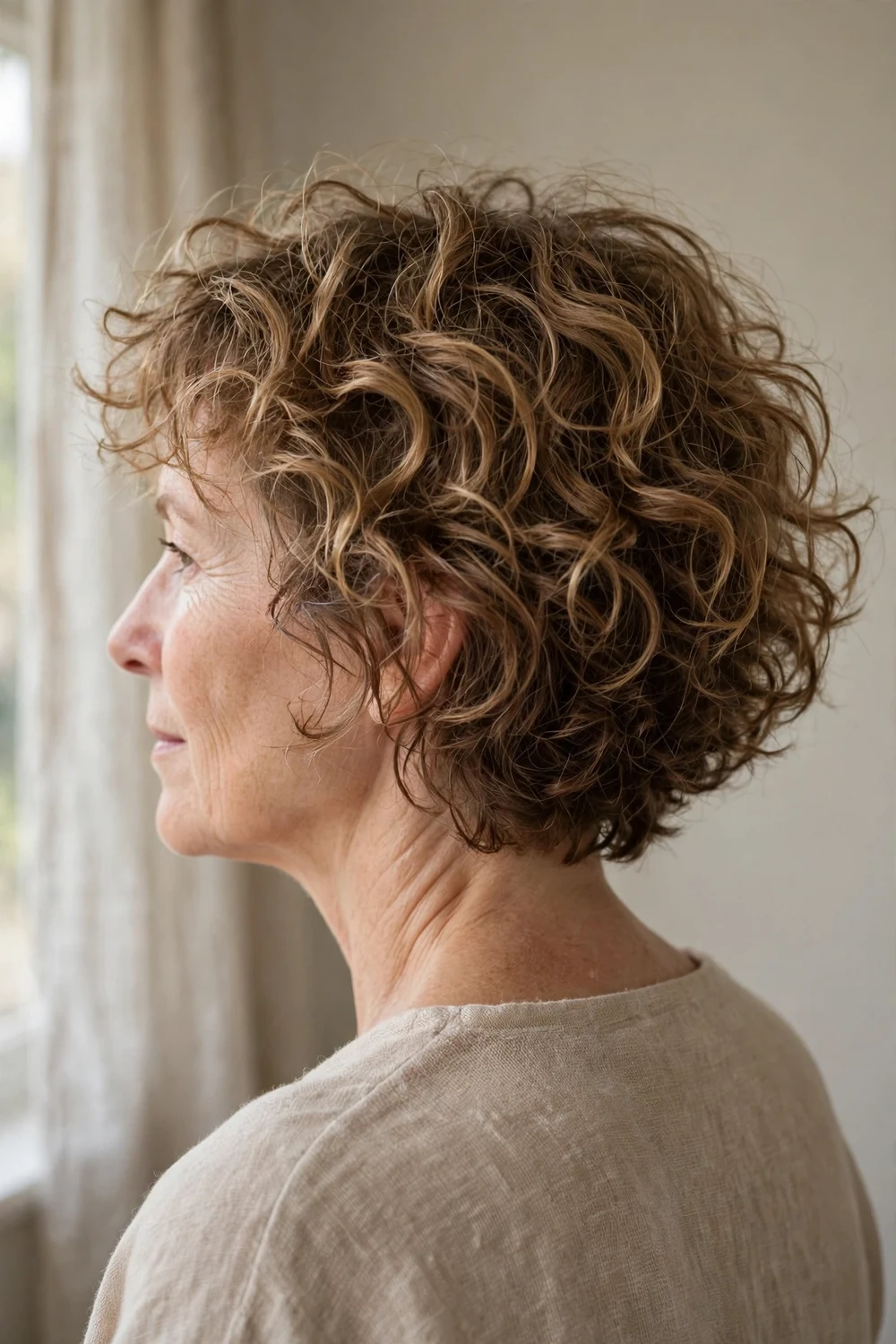 Messy tousled curly bob with relaxed texture