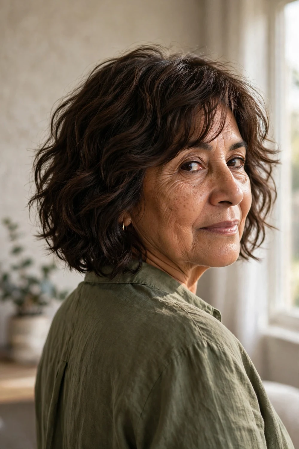 Wavy mid-length shaggy bob on fine hair