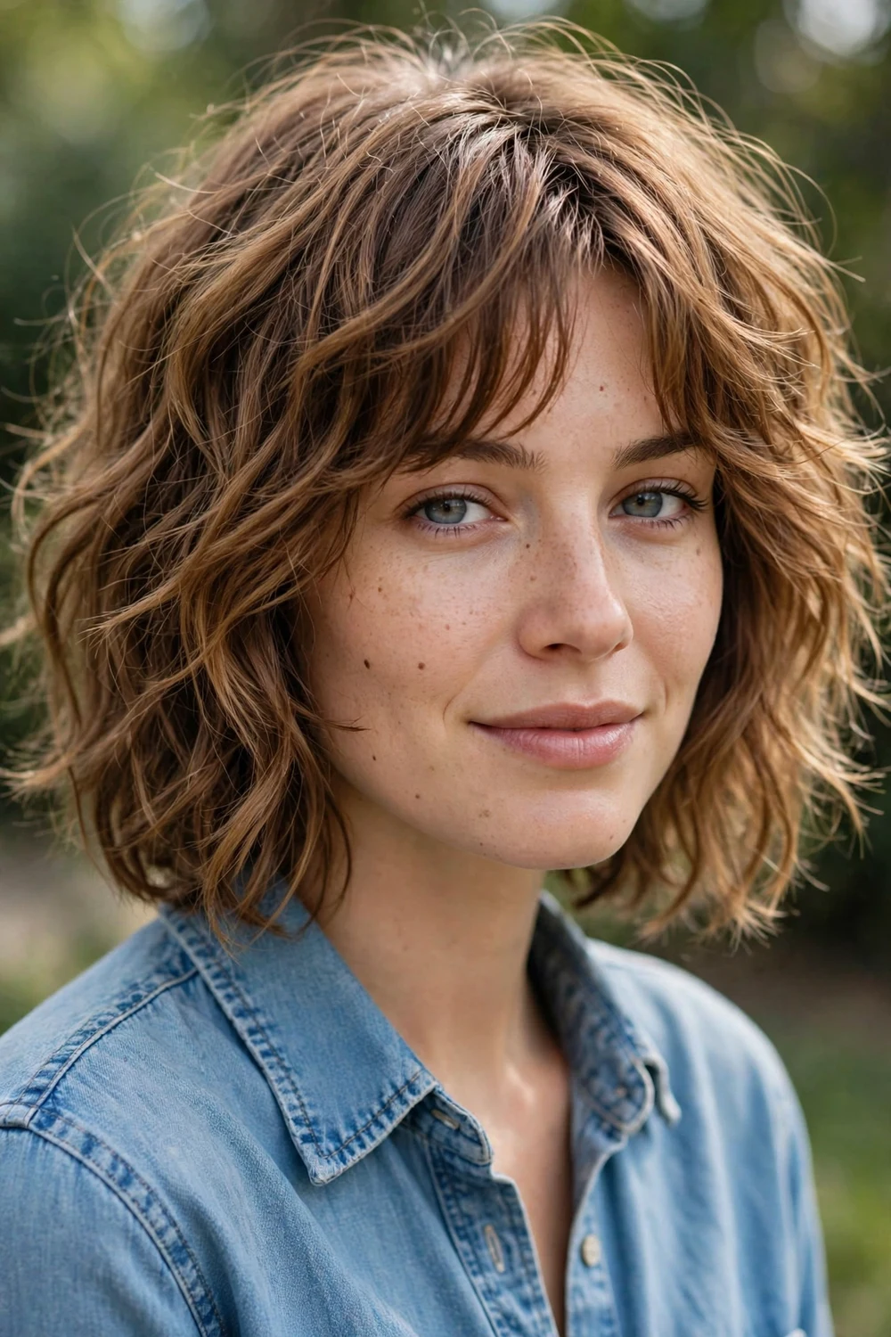 Woman with a shaggy Italian bob haircut with choppy retro layers