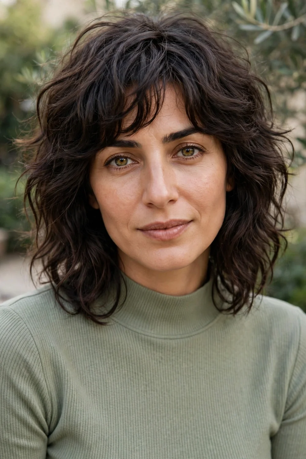 Shaggy wolf cut hairstyle with messy waves, layered texture, and natural volume