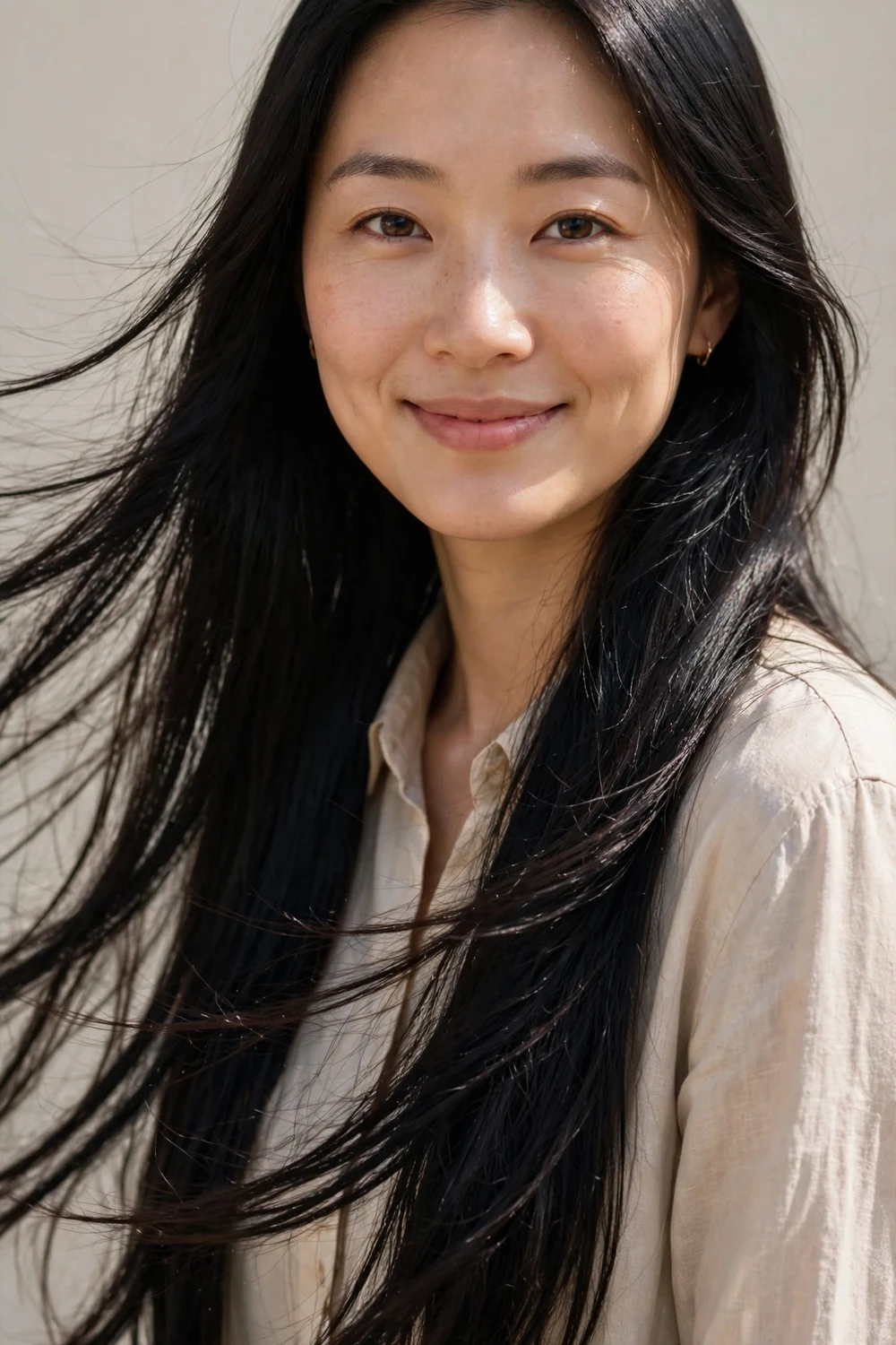 Woman with shiny straight smooth hair months after keratin treatment