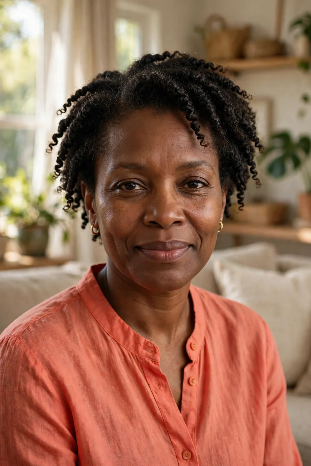 Black woman with a short afro twist-out, defined stretched curls