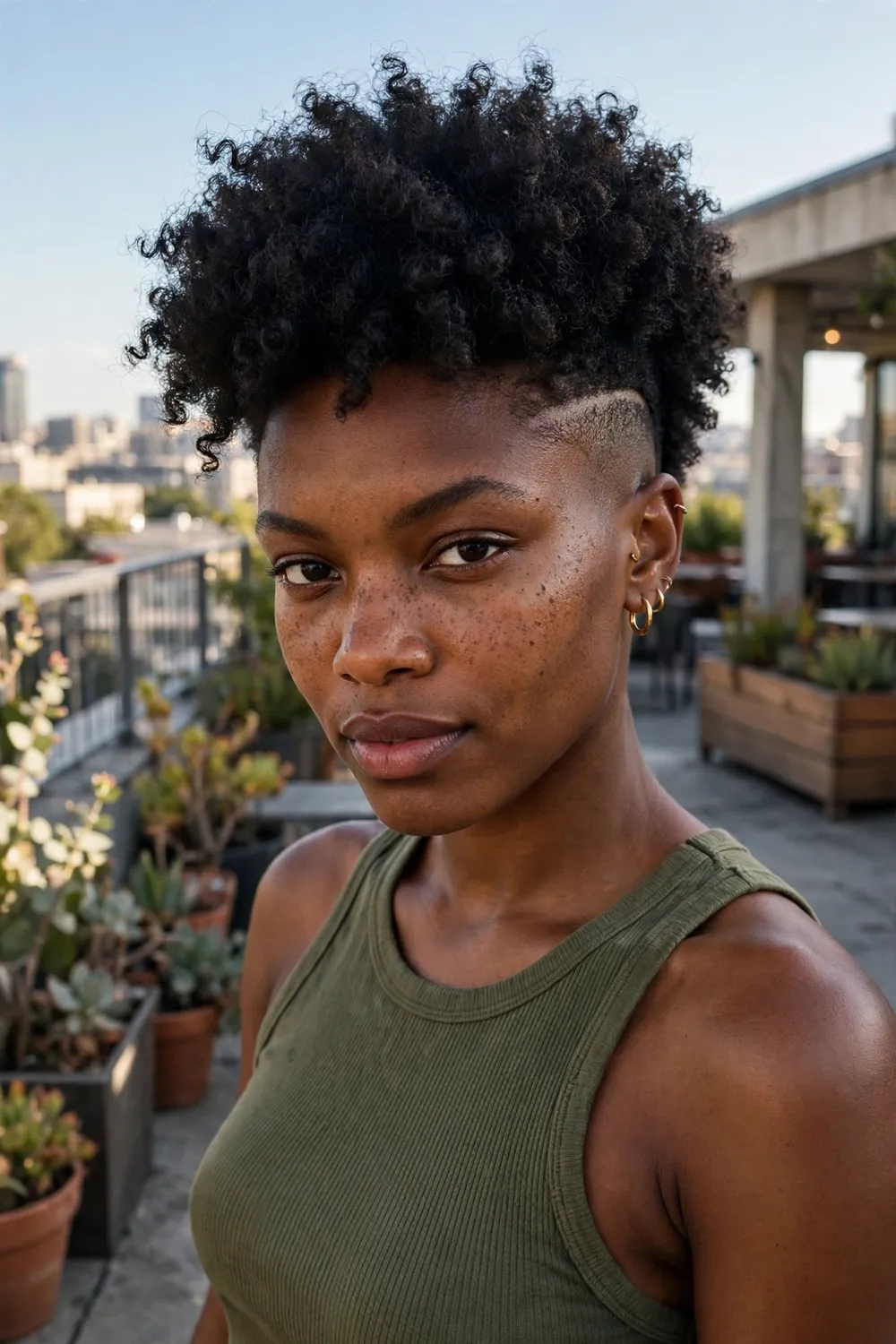 Black woman with a short afro and undercut sides