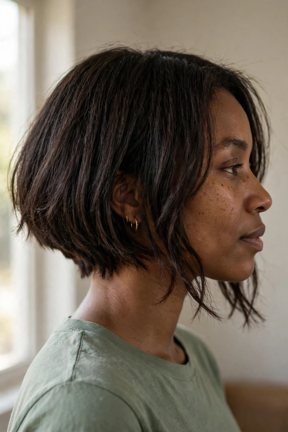 A-line short bob with textured ends for fine thin hair