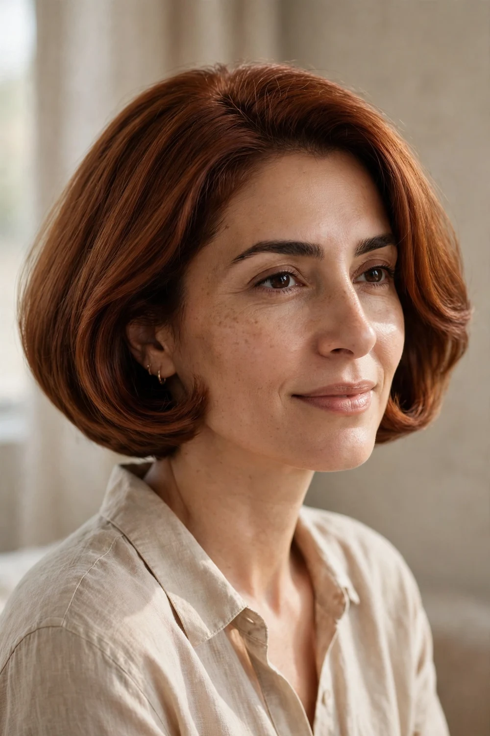 Rounded short bob haircut with soft curved shape for fine hair