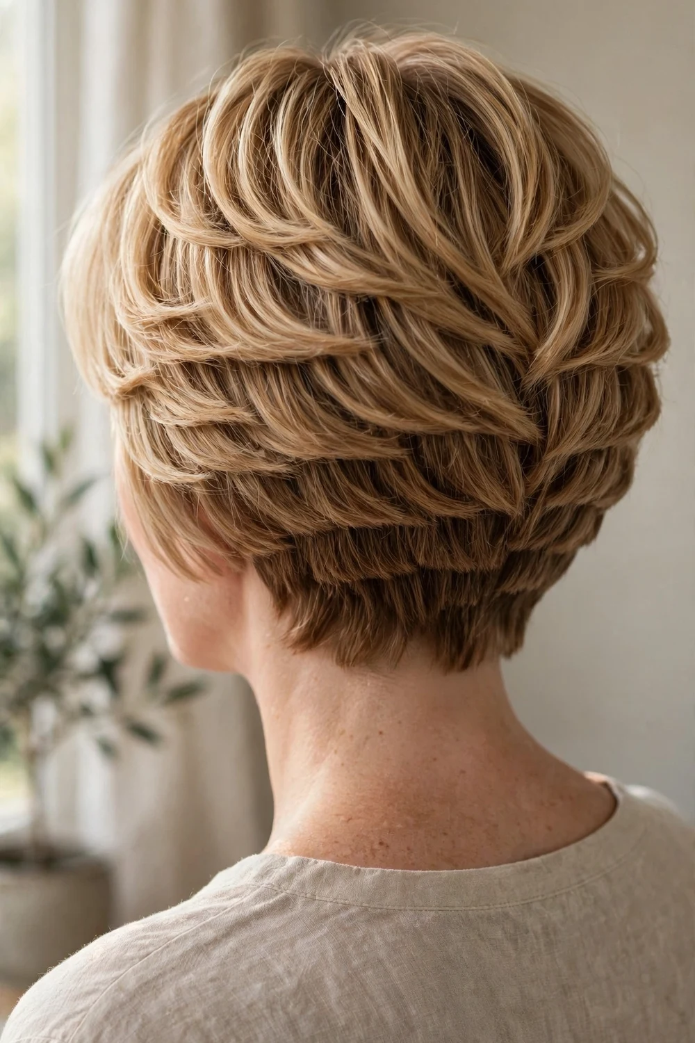 Graduated short bob haircut with stacked layers for fine thin hair