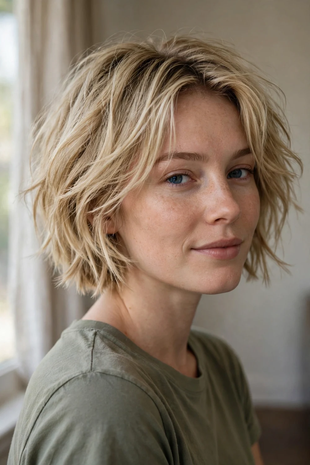 Short bob with piece-y layers and tousled texture for fine hair
