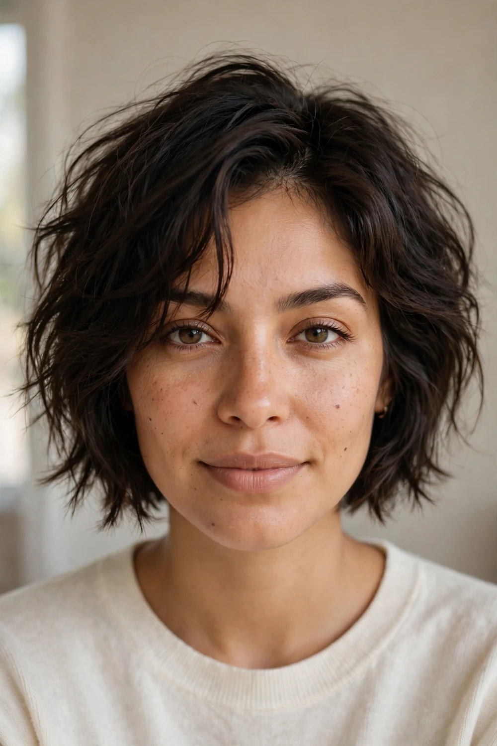 Short messy bob haircut with undone waves for fine thin hair