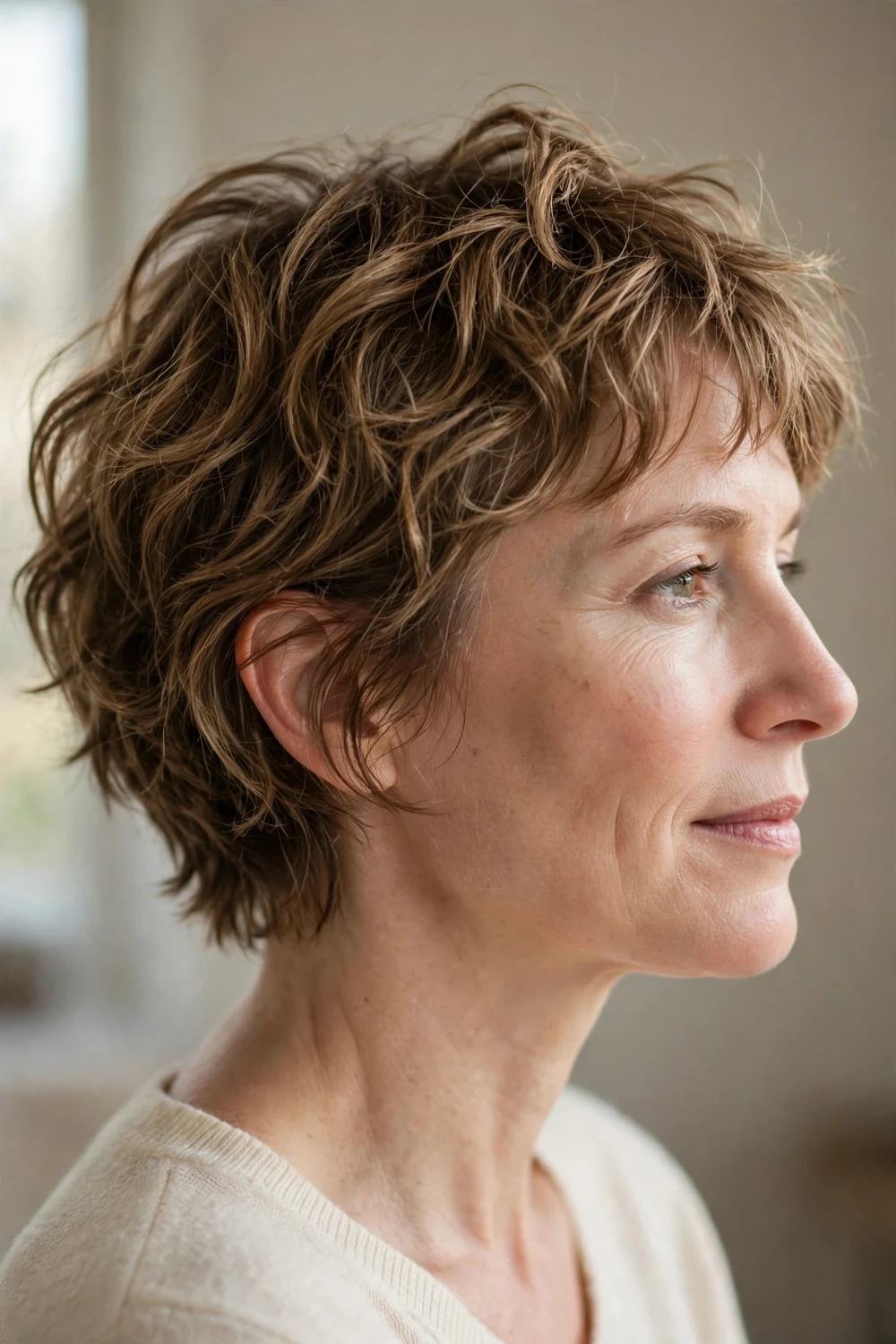 Shaggy short bob haircut with wavy texture for fine thin hair