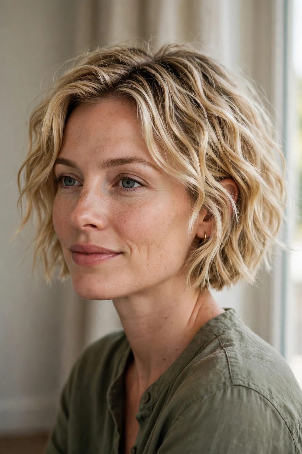 Beach wavy short bob haircut for fine thin hair