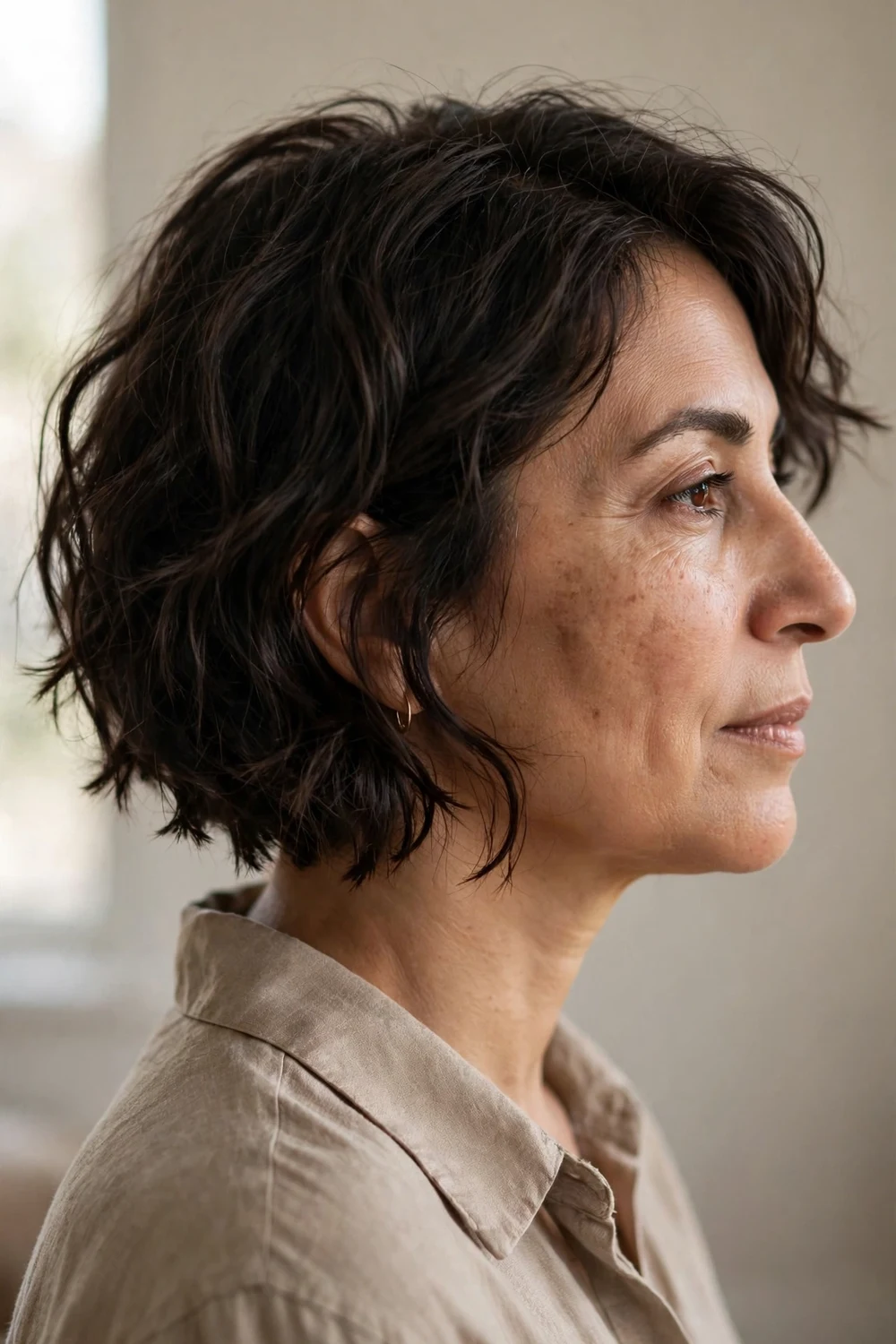Choppy short bob with messy waves for fine thin hair