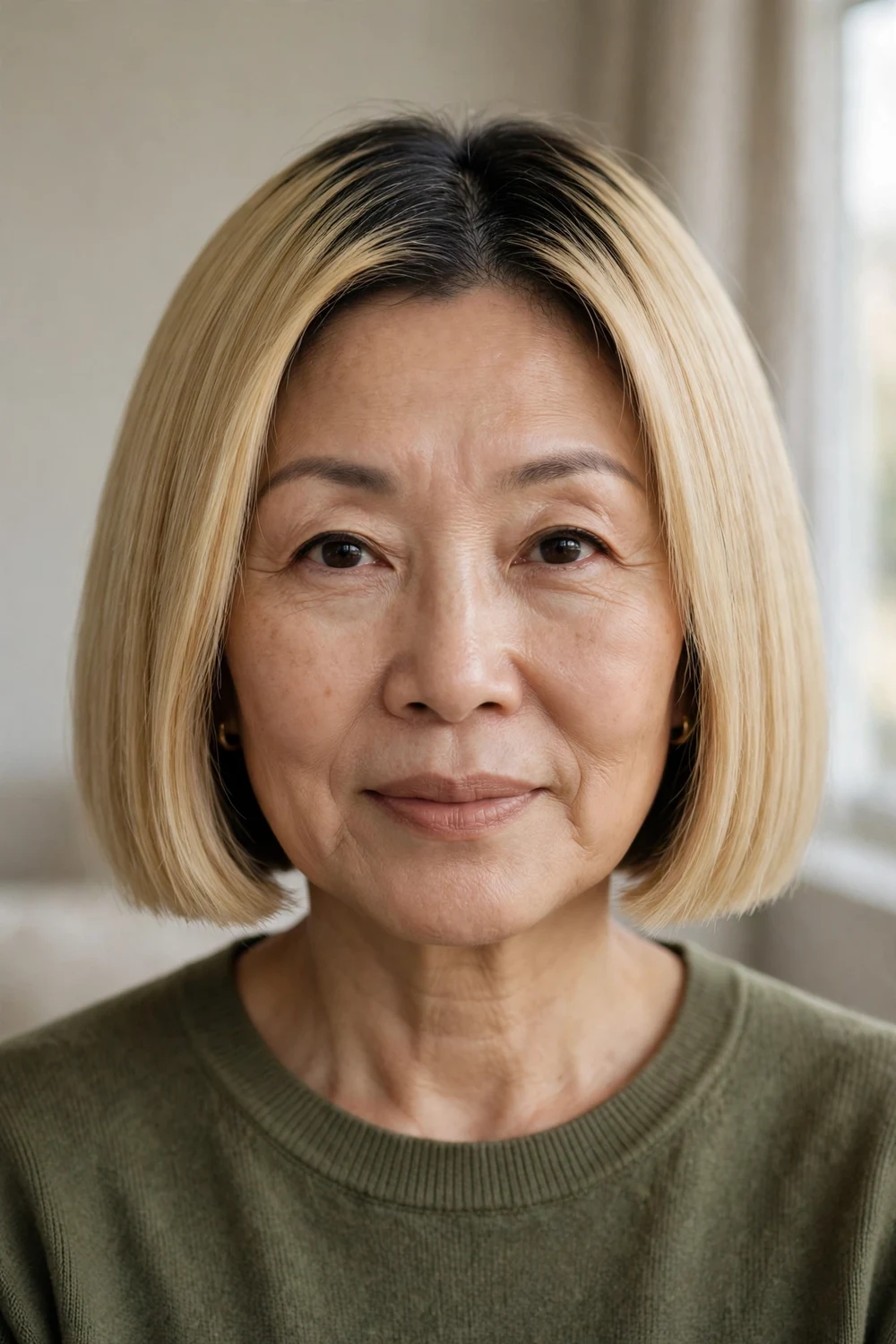 Box short bob with dark roots for fine thin hair