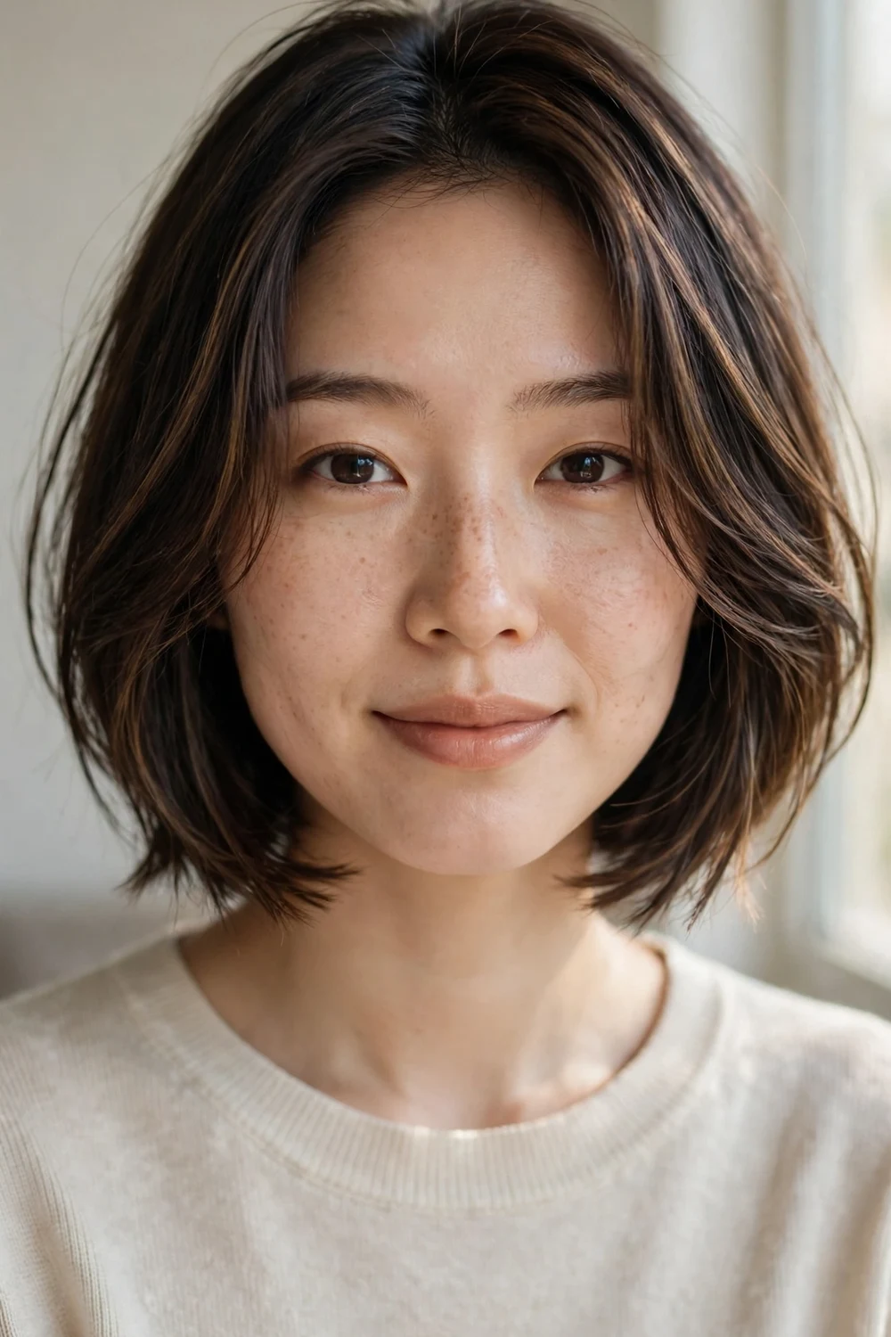 Short bob with babylights for fine thin hair