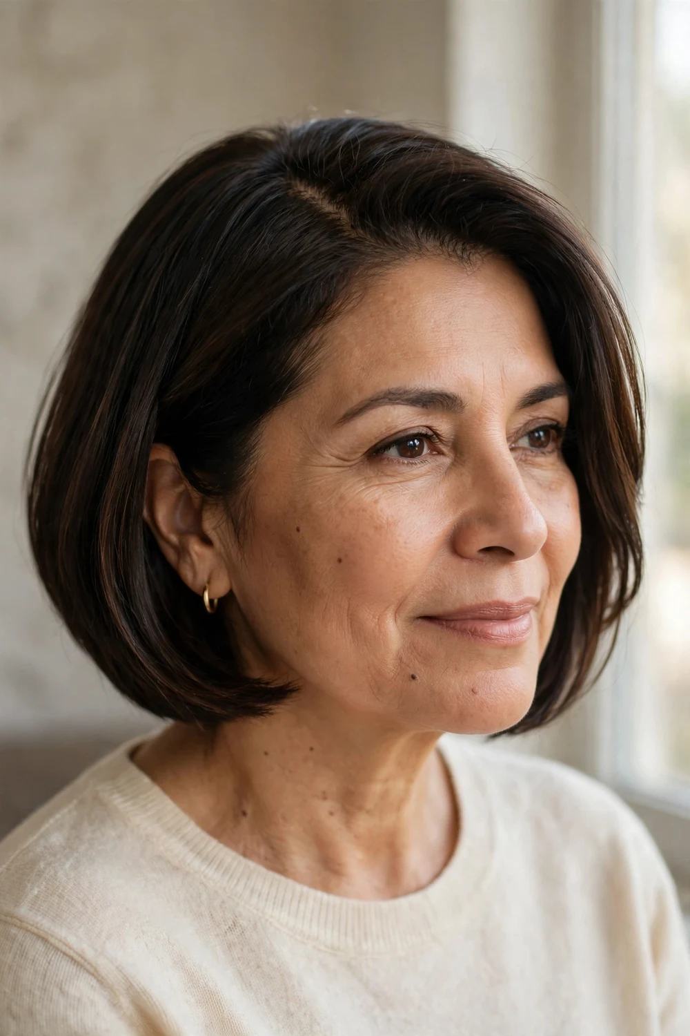 Side-parted short bob haircut for fine thin hair