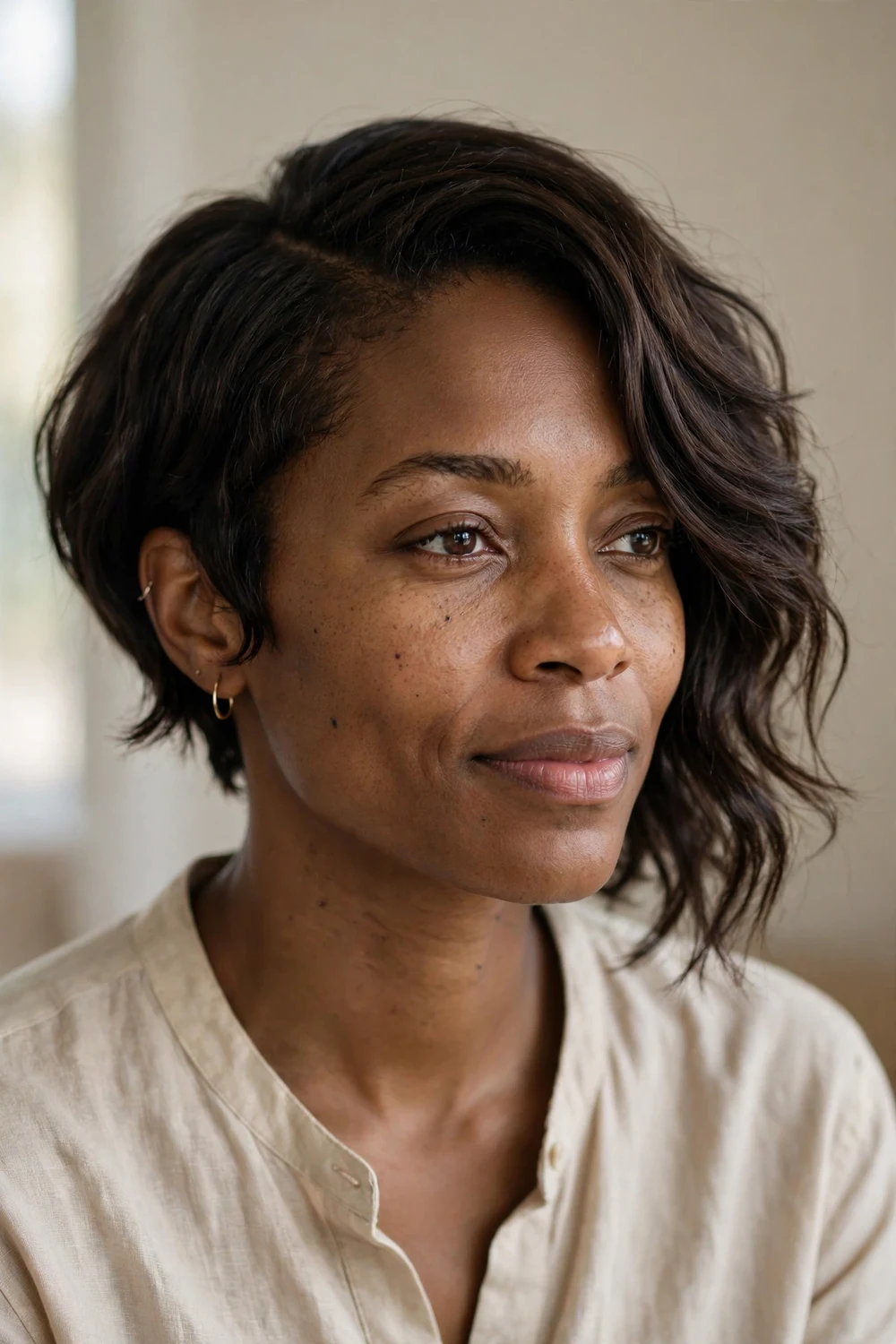 Asymmetrical short bob haircut for fine thin hair