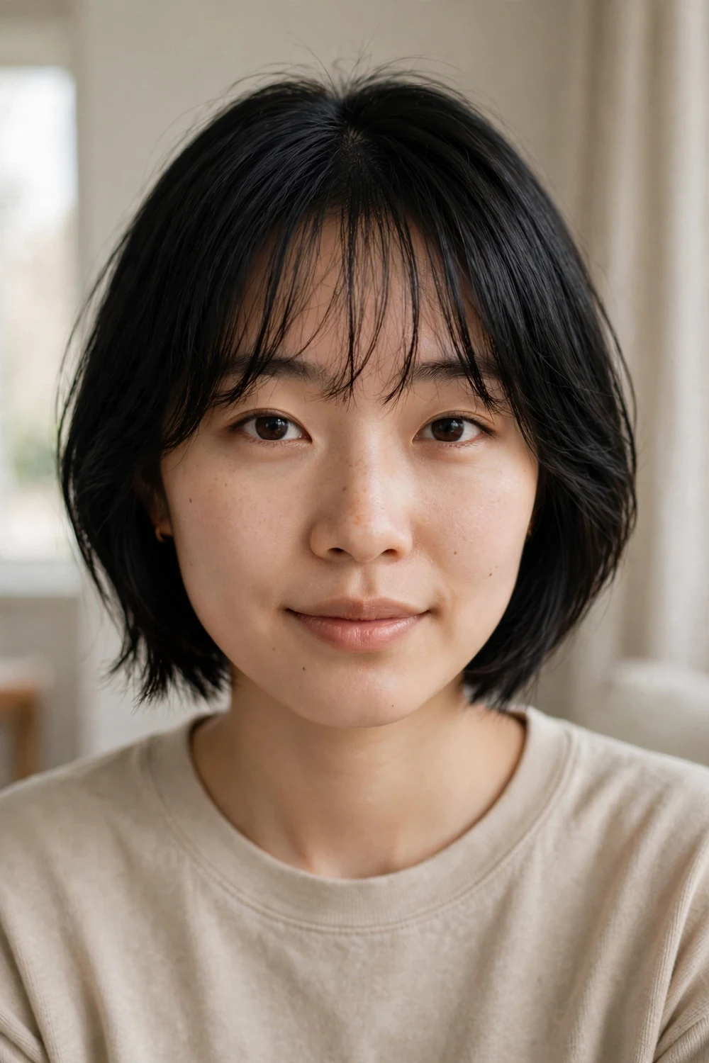 Short bob with see-through bangs for fine thin hair