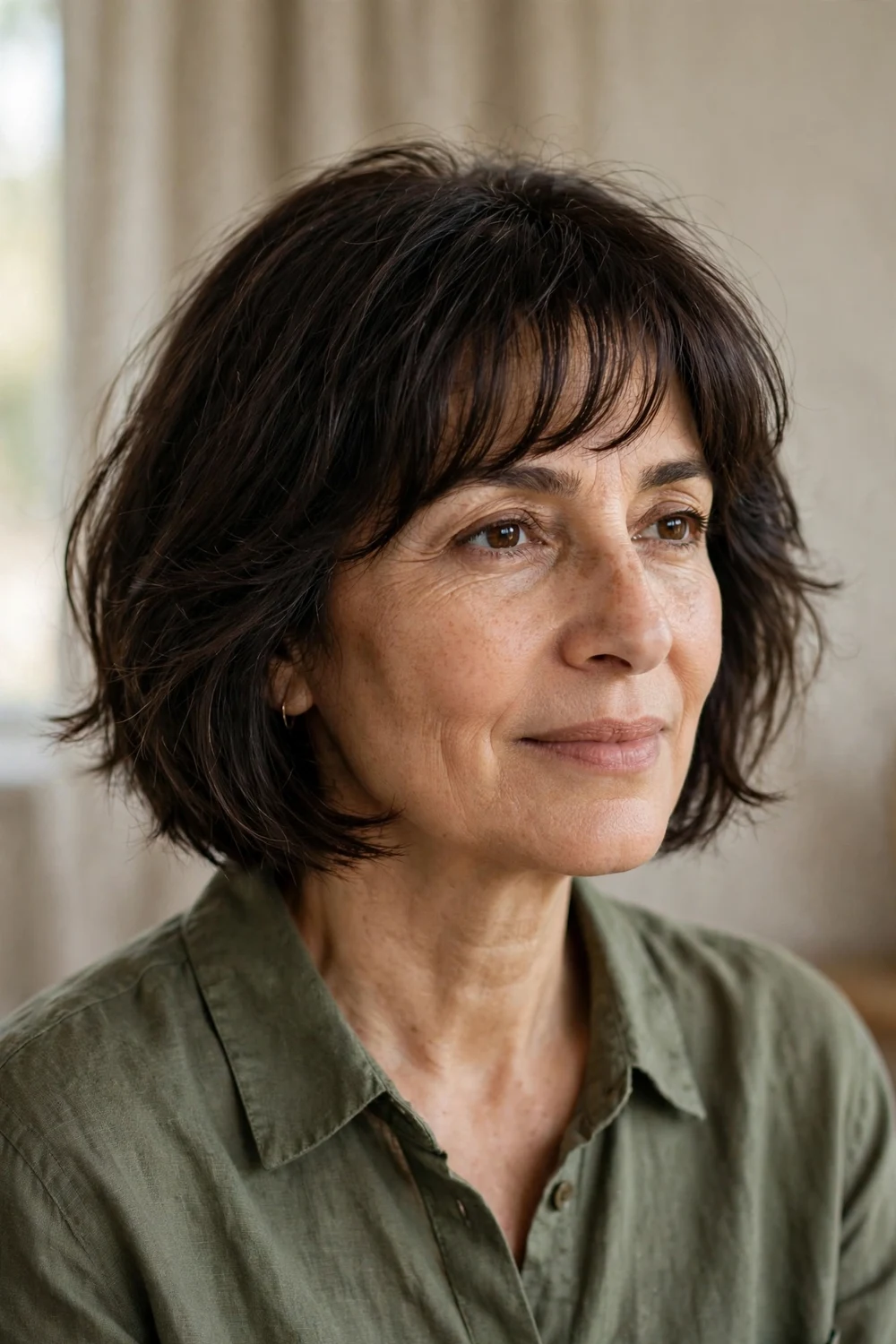 Short bob with feathered fringe for fine thin hair