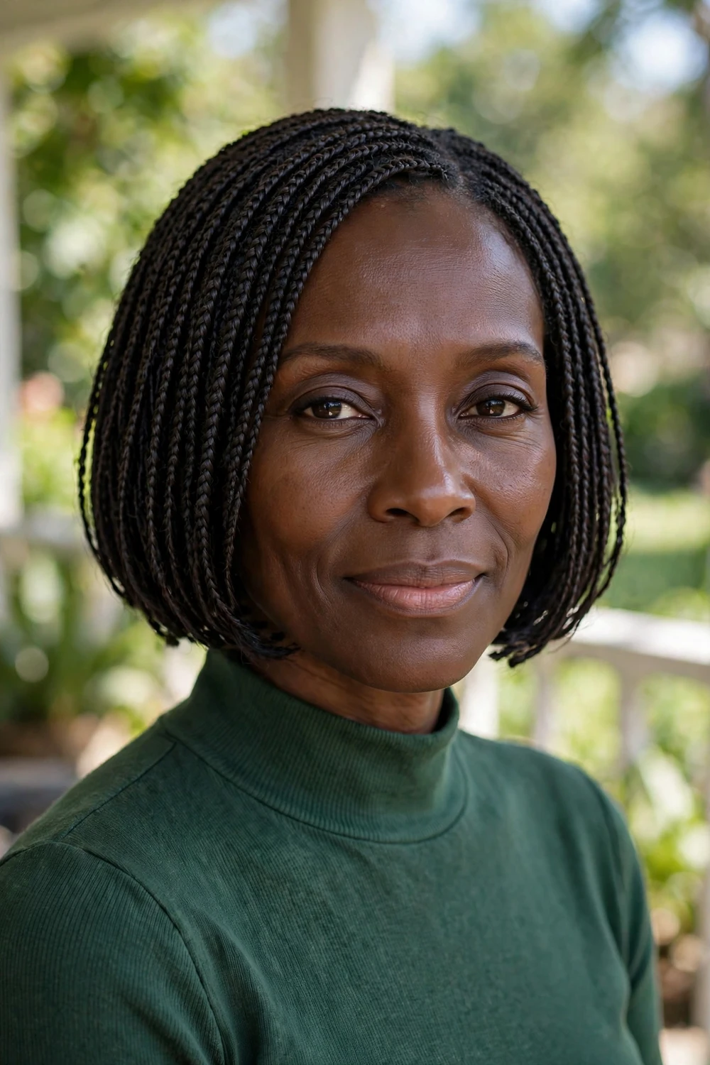 Black woman with a micro braid bob with fine small braids
