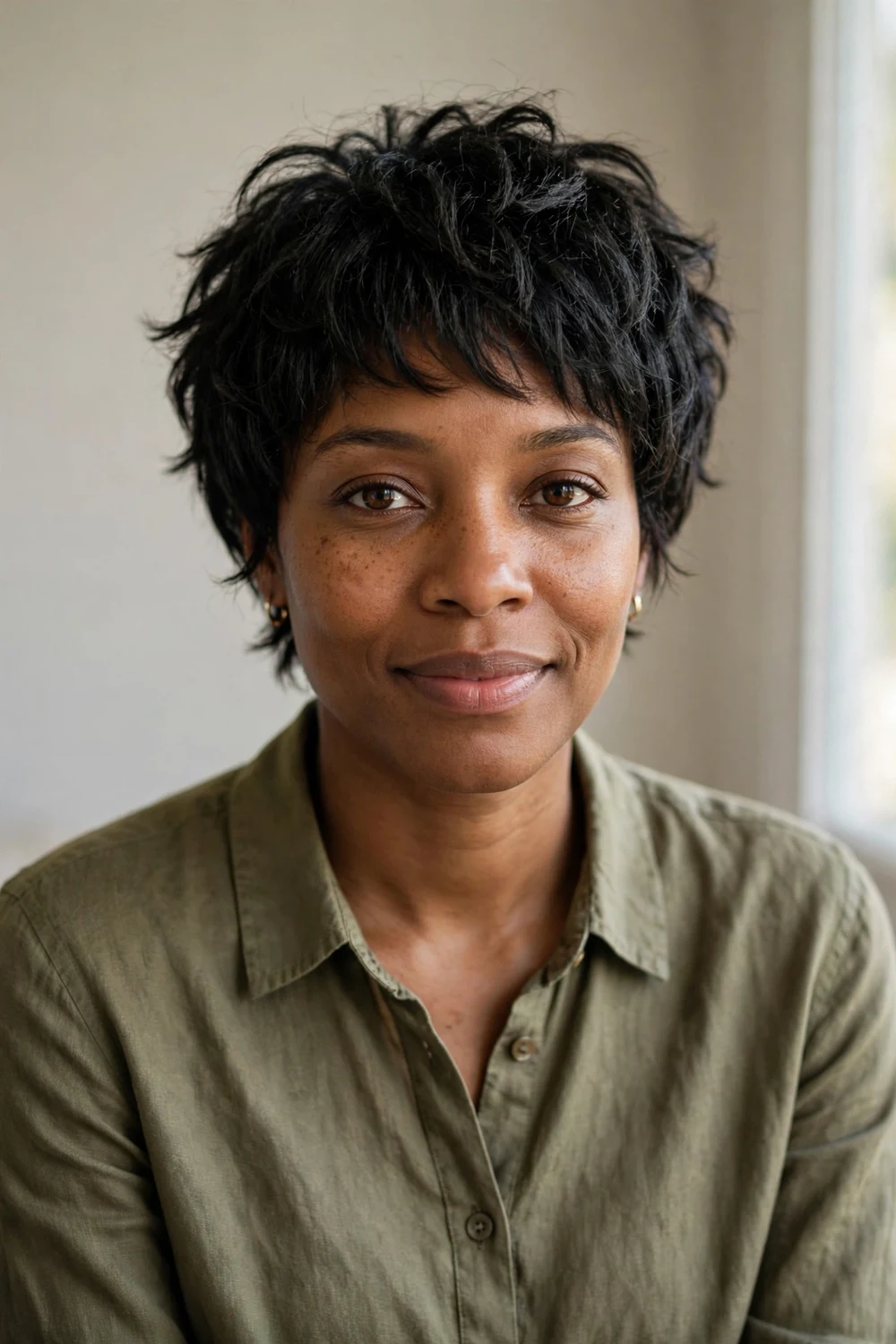 Black woman with a textured layered crop with piece-y separated layers
