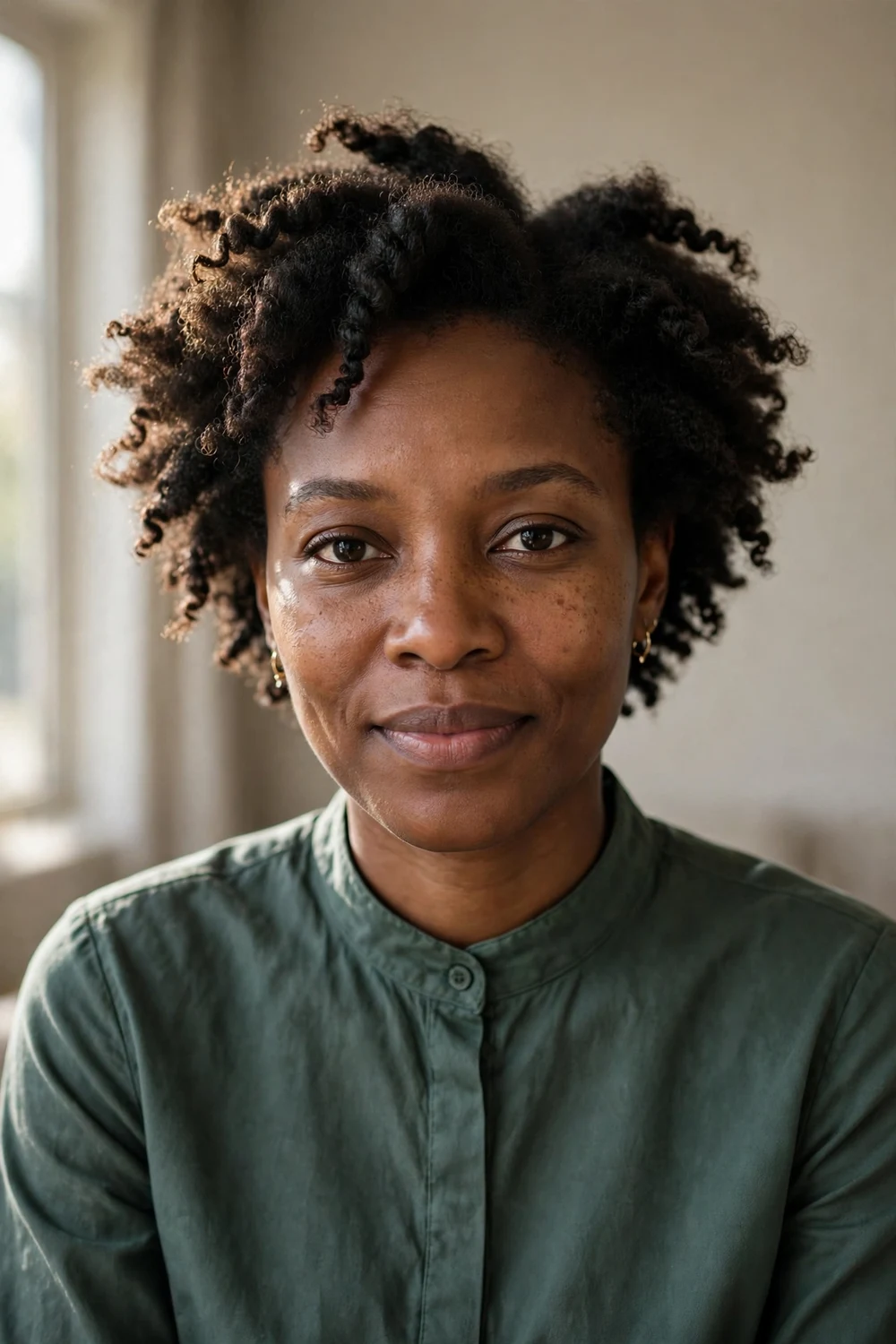 Black woman with a short twist-out featuring fluffy defined separated curls
