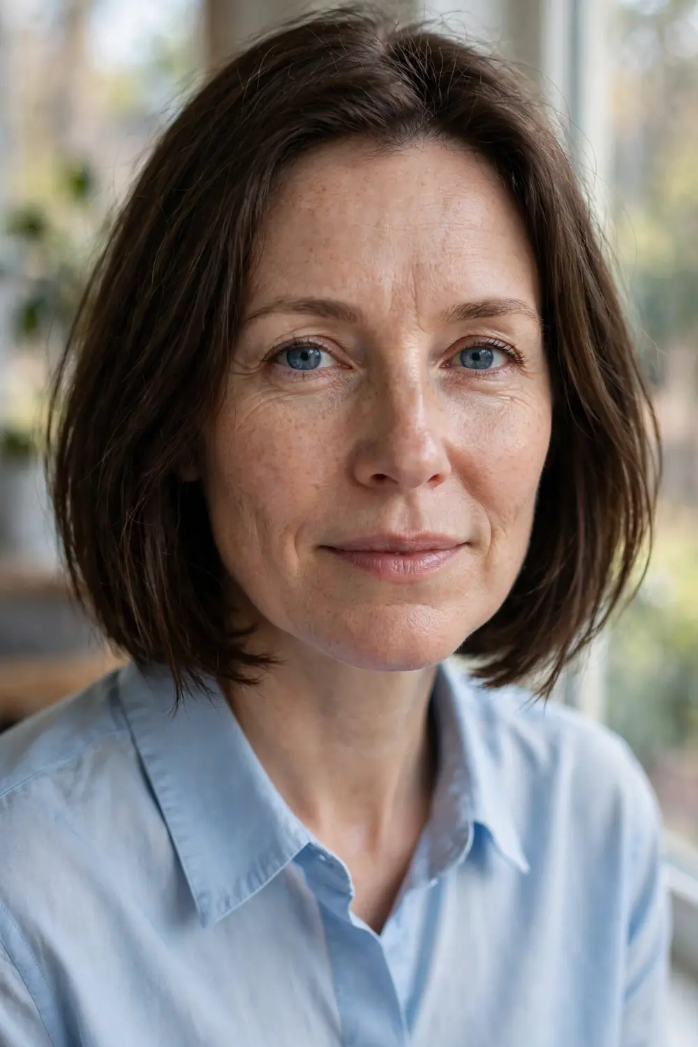 Woman over 40 with a chin-length bob featuring clean jaw-level lines