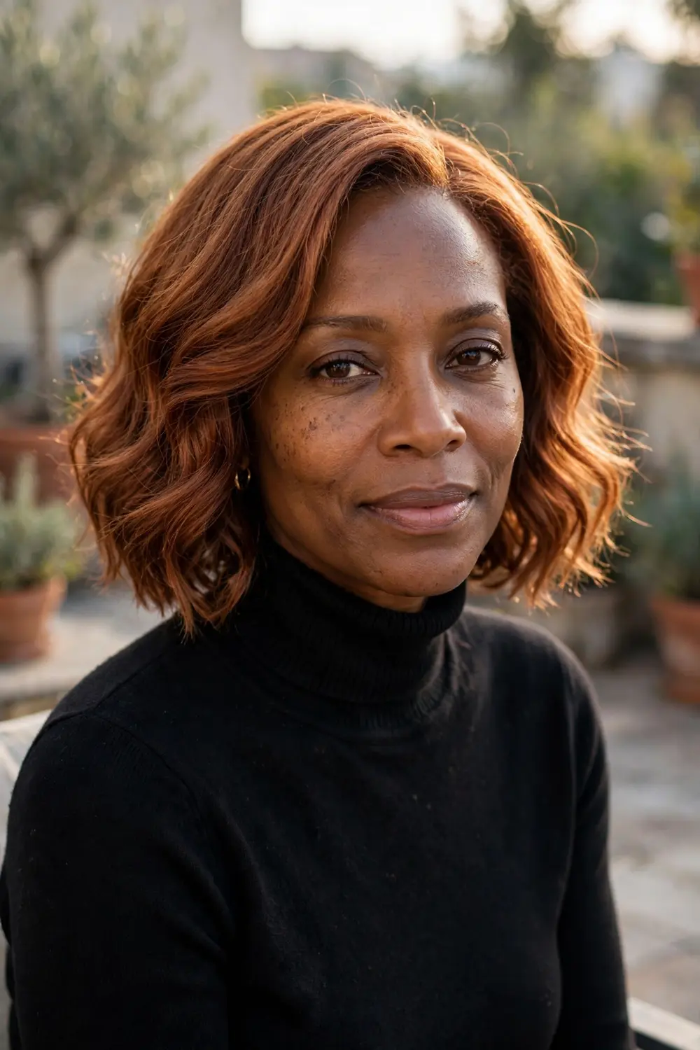Woman over 40 with a wavy bob featuring soft loose waves and natural movement