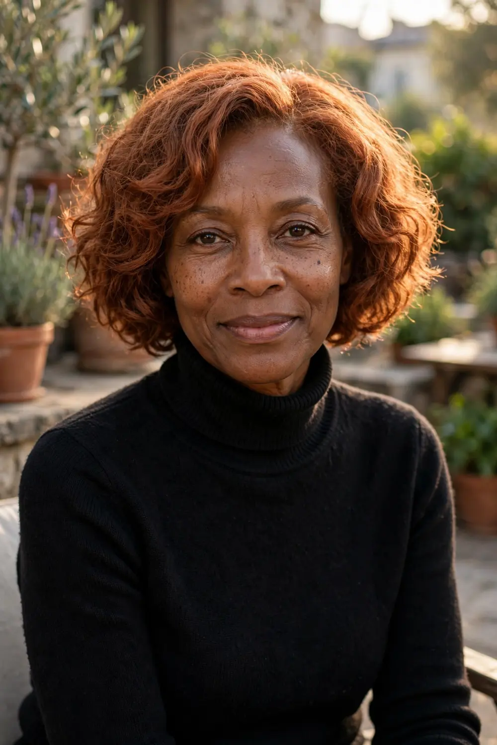 Woman over 50 with a curly bob featuring soft defined curls