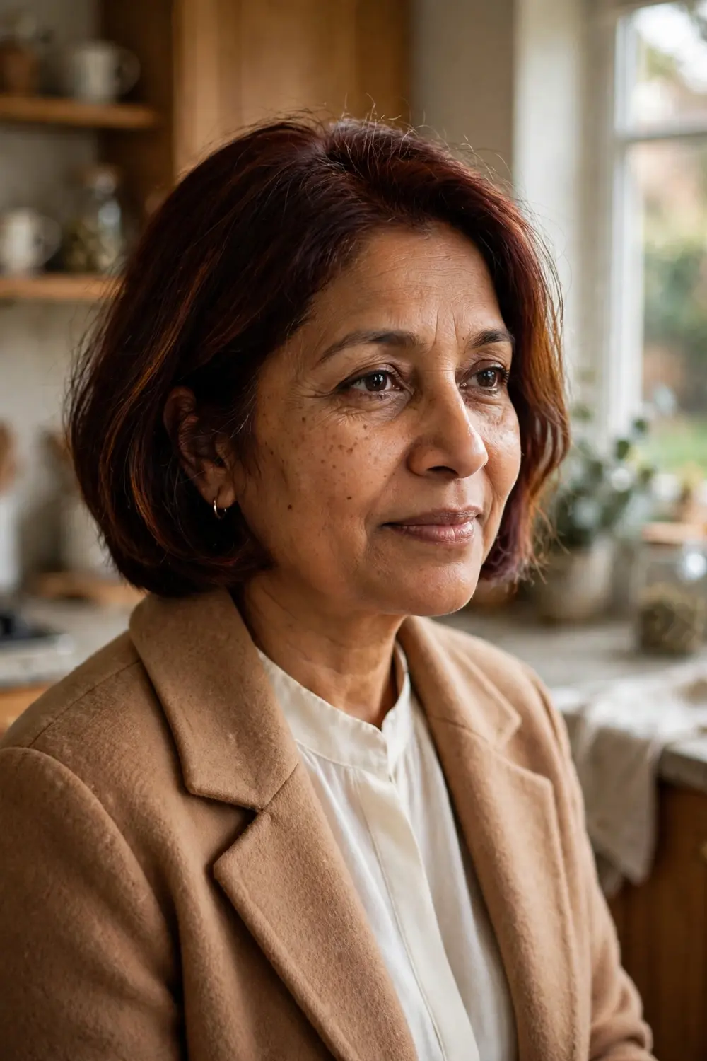 Woman over 50 with a graduated bob featuring a stacked nape and smooth shape