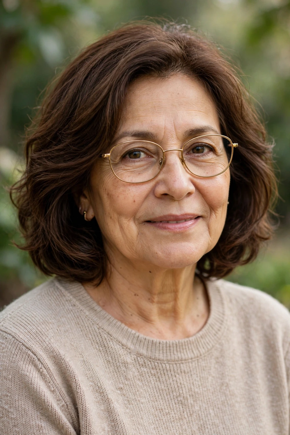 Woman over 50 with glasses wearing a wavy bob with soft waves