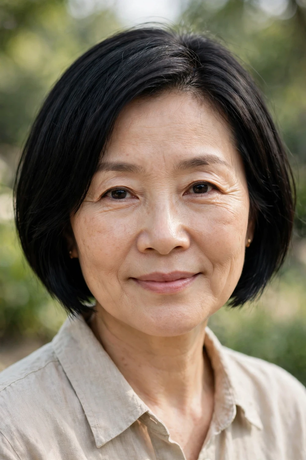 Woman over 50 with a cropped bob with blunt ends for thin hair