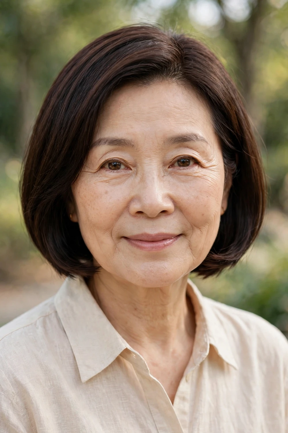 Woman over 50 with a chin-length French bob with clean lines