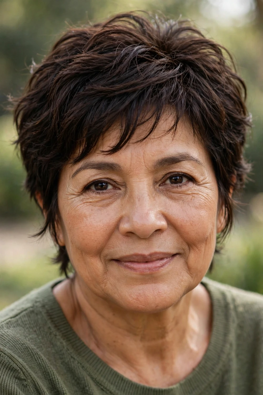 Woman over 50 with a messy pixie with tousled layers
