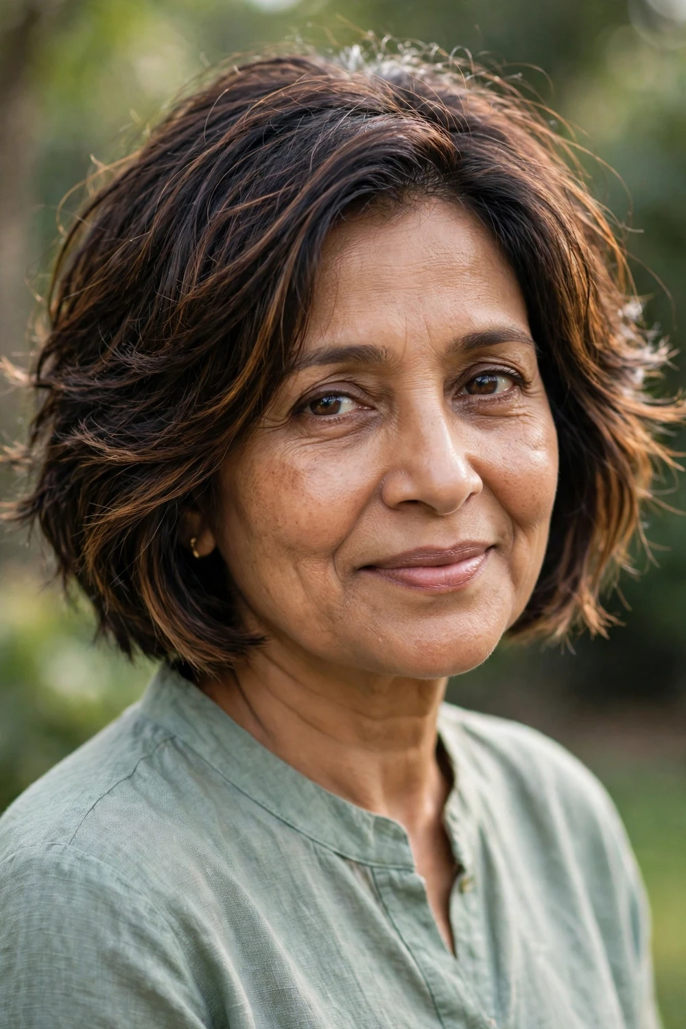Woman over 50 with a textured bob with movement for thin hair