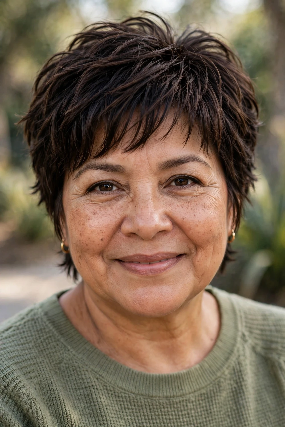 Woman over 50 with a textured crop with choppy short layers