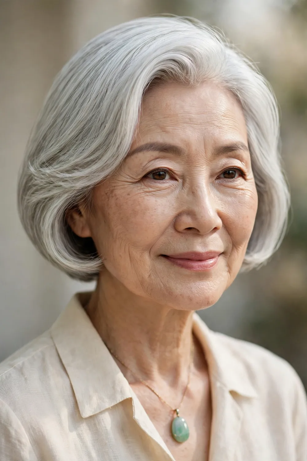 Mature woman with short side-part bob