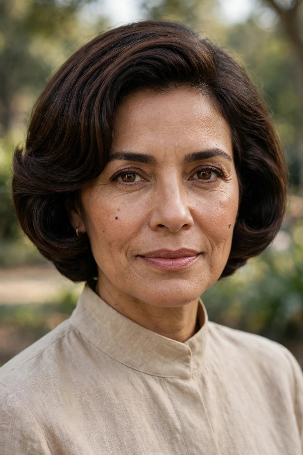 Woman with a classic graduated stacked bob with rounded volume at the back
