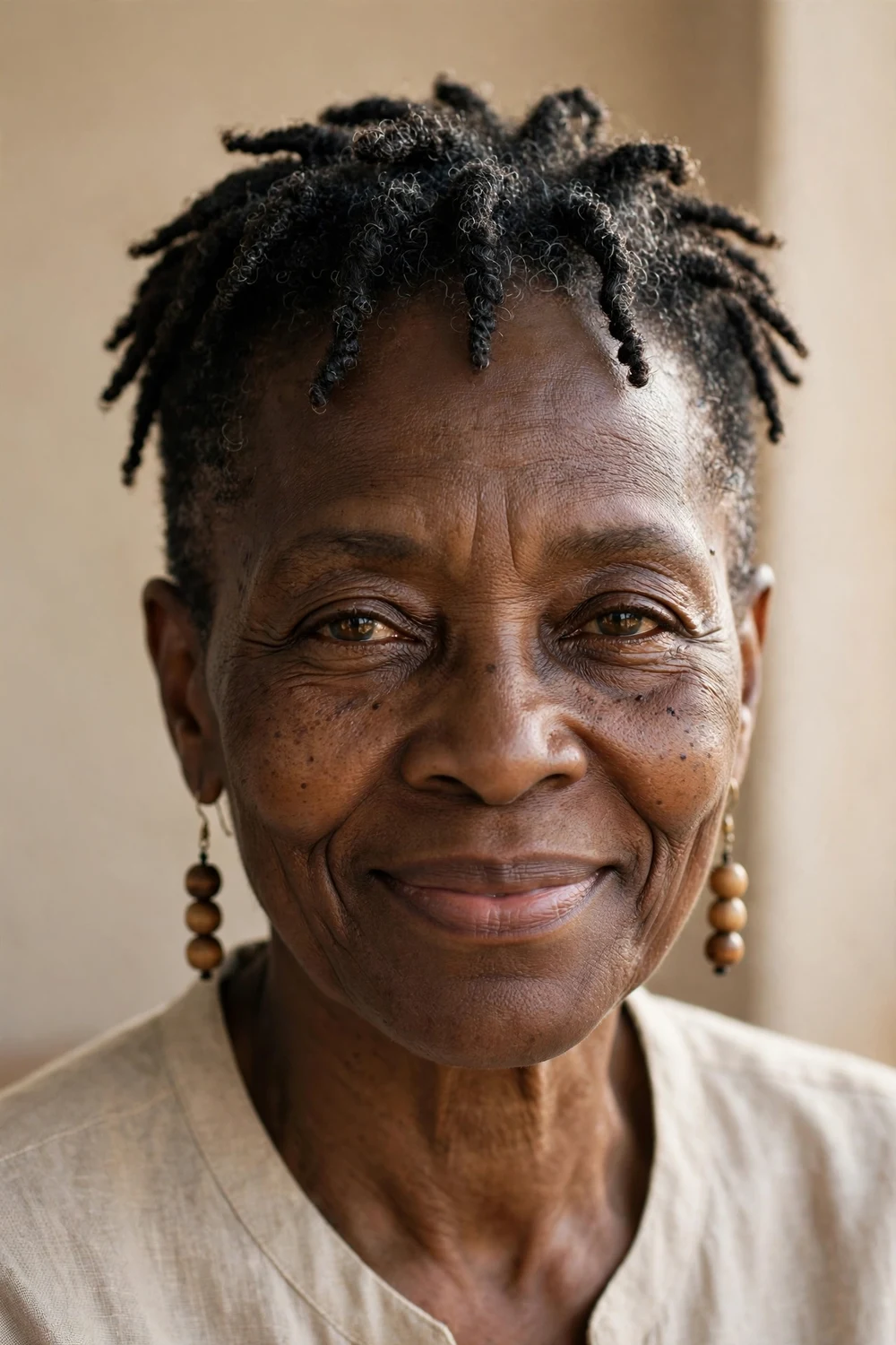 Older Black woman with short tapered locs