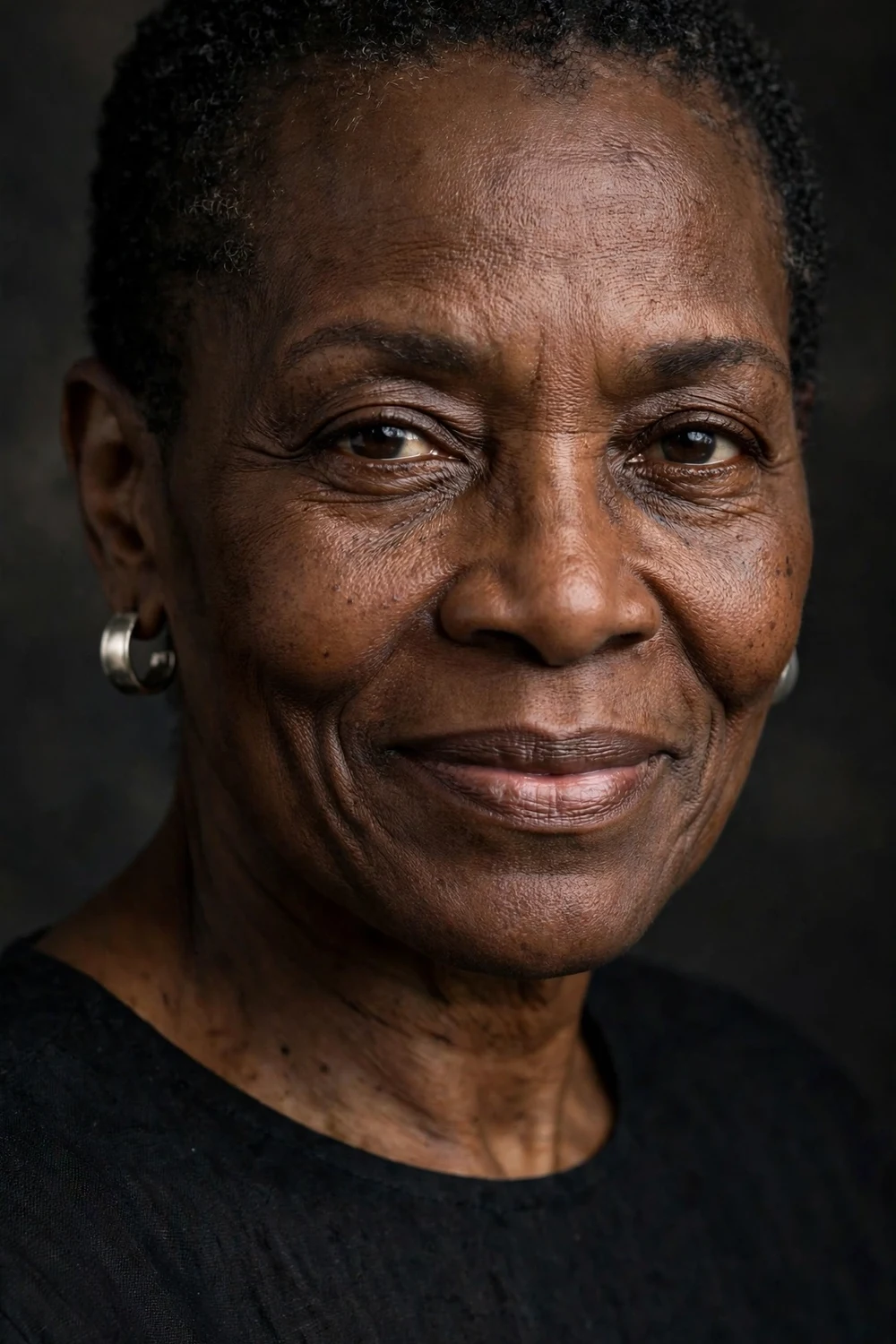 Older Black woman with a short teeny weeny afro