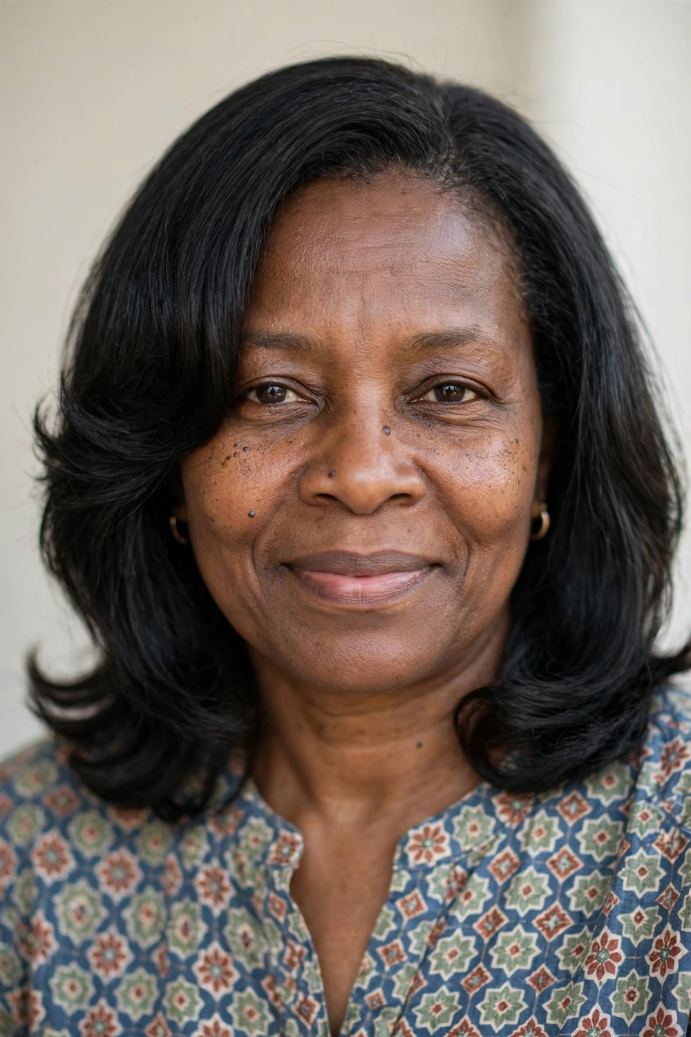 Woman with an oval face wearing a shoulder-length cut with a soft bend