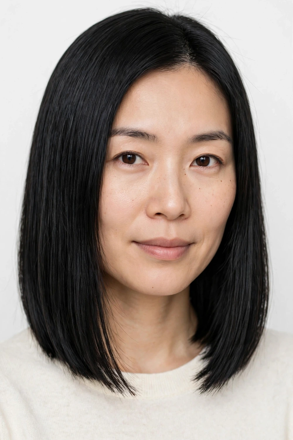 Woman with a blunt shoulder-length cut for fine hair
