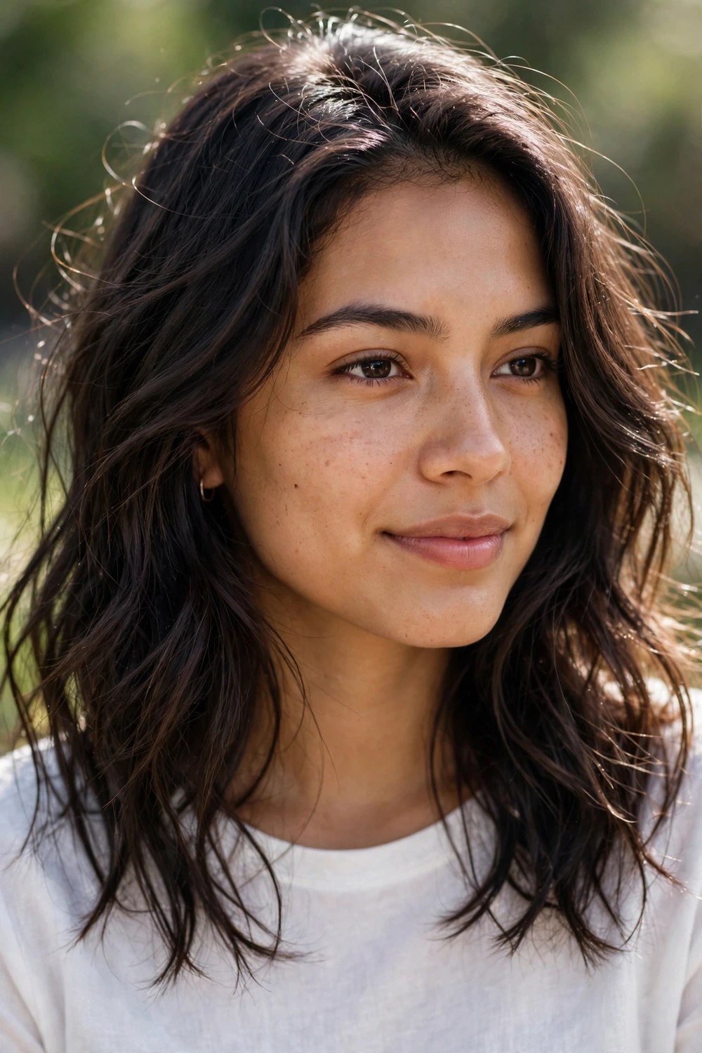 Woman with a soft wavy shoulder-length cut for thin hair