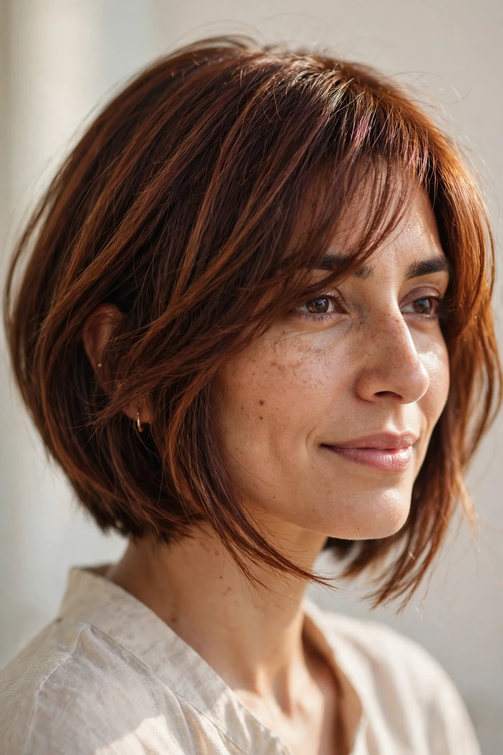 Angled bob paired with long side-swept bangs