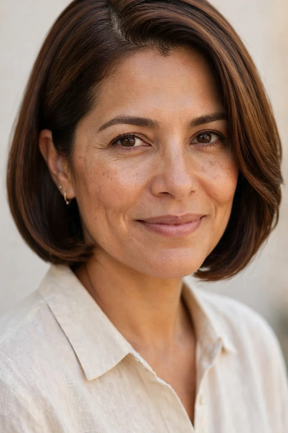 Woman with a deep side-part bob