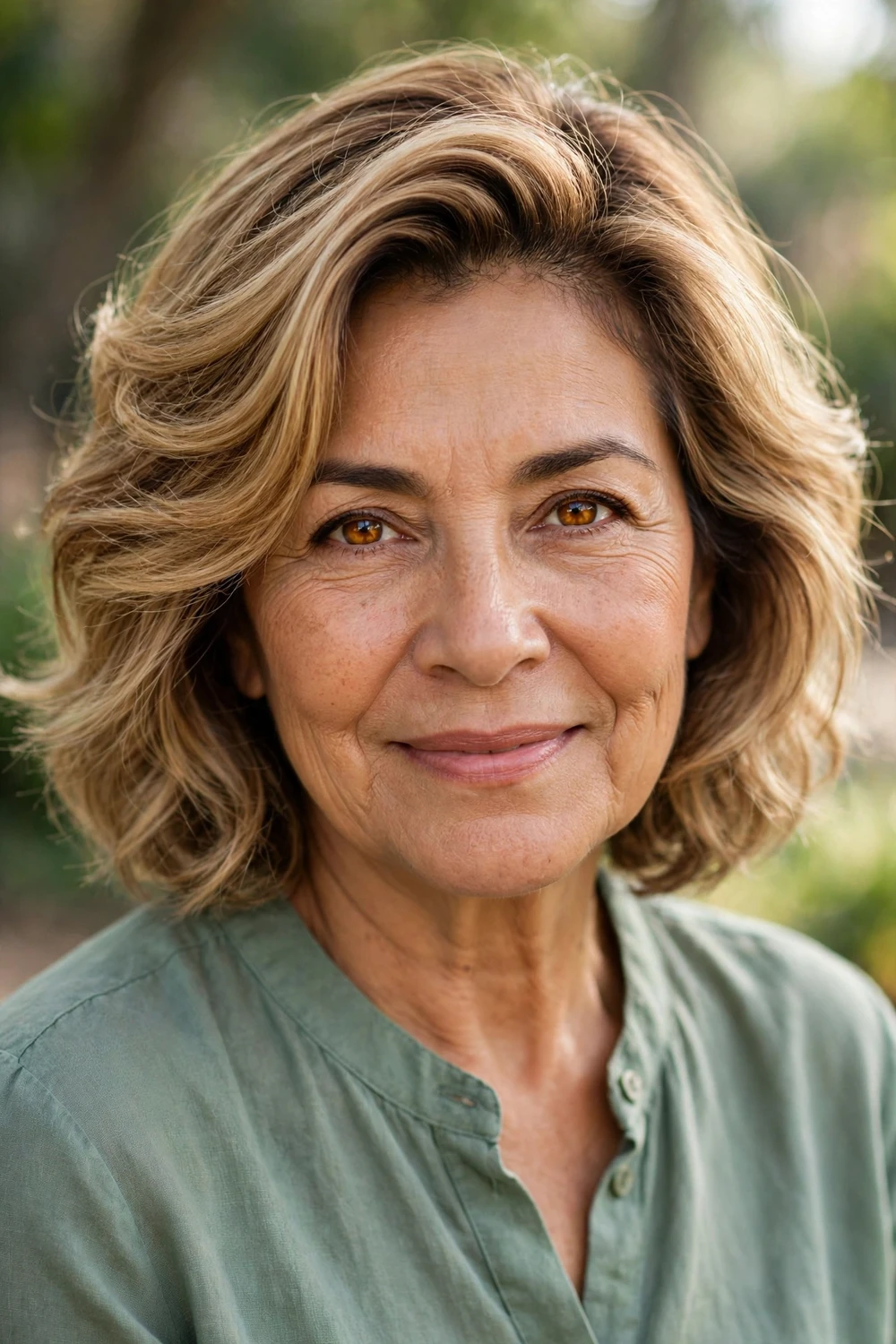 Side-parted layered bob with deep side part