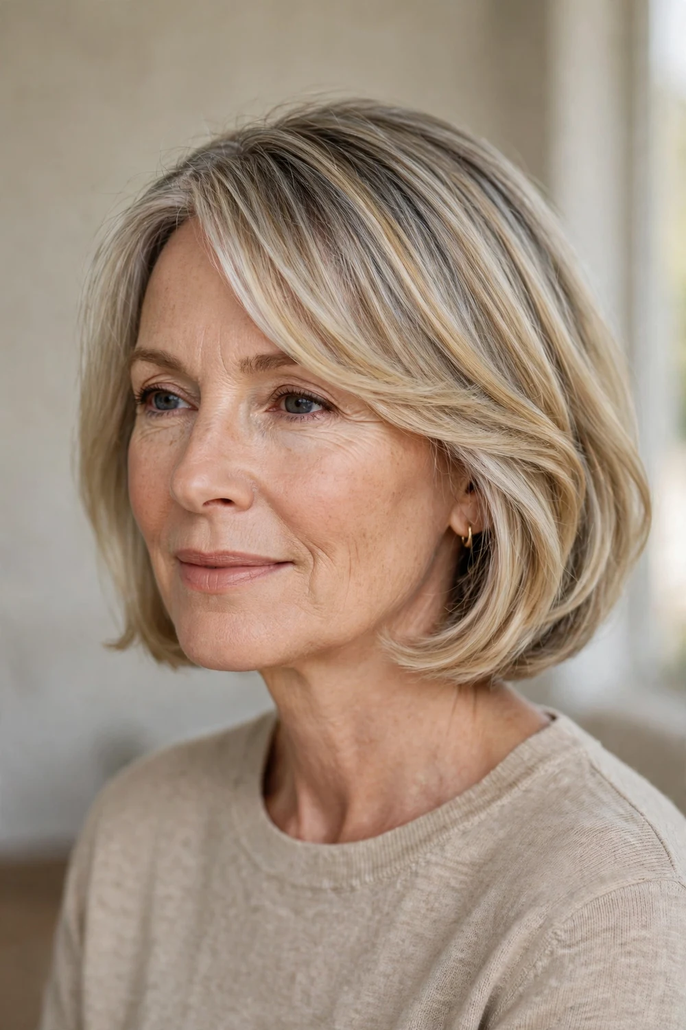 Bob with side-swept bangs on thin hair